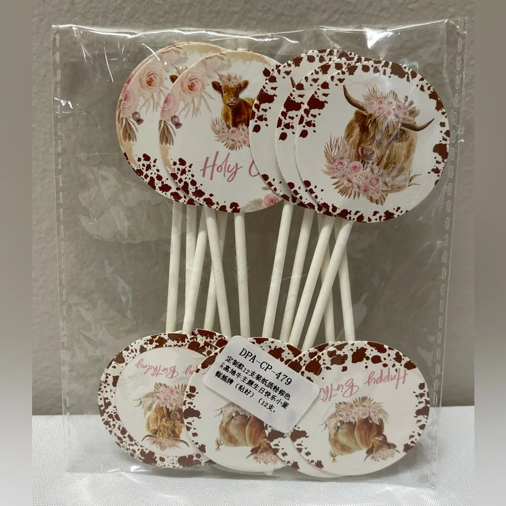 Birthday Cow Party Cupcake Toppers